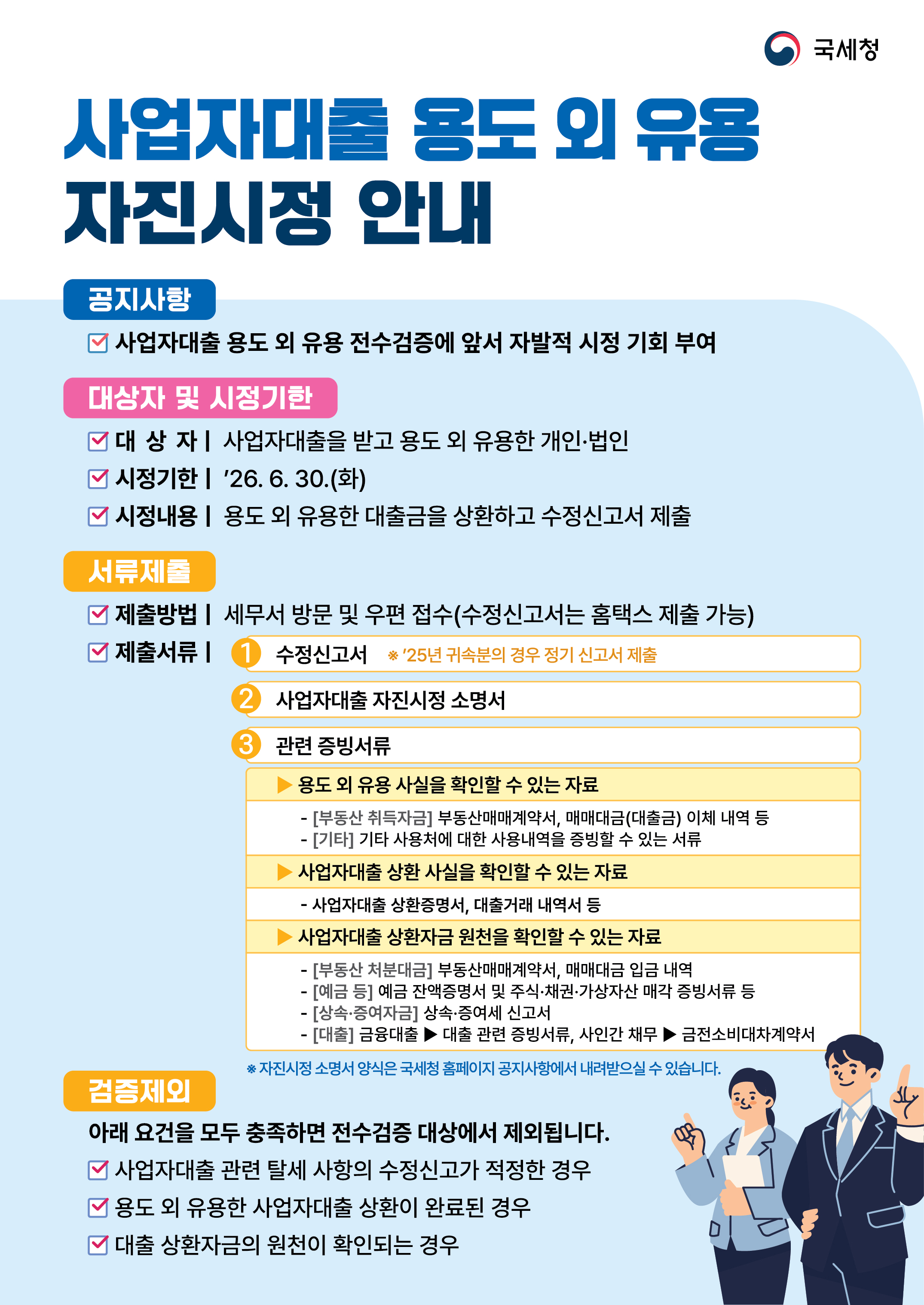 사업자대출 용도 외 유용 자진시정 안내 이미지 1